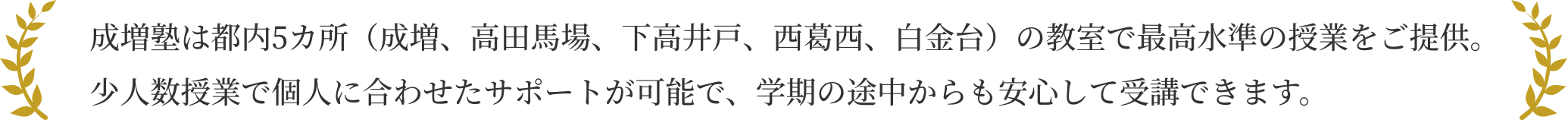 成増塾は都内5カ所（成増、高田馬場、下高井戸、西葛西、白金台）の教室で最高水準の授業をご提供。 少人数授業で個人に合わせたサポートが可能で、学期の途中からも安心して受講できます。